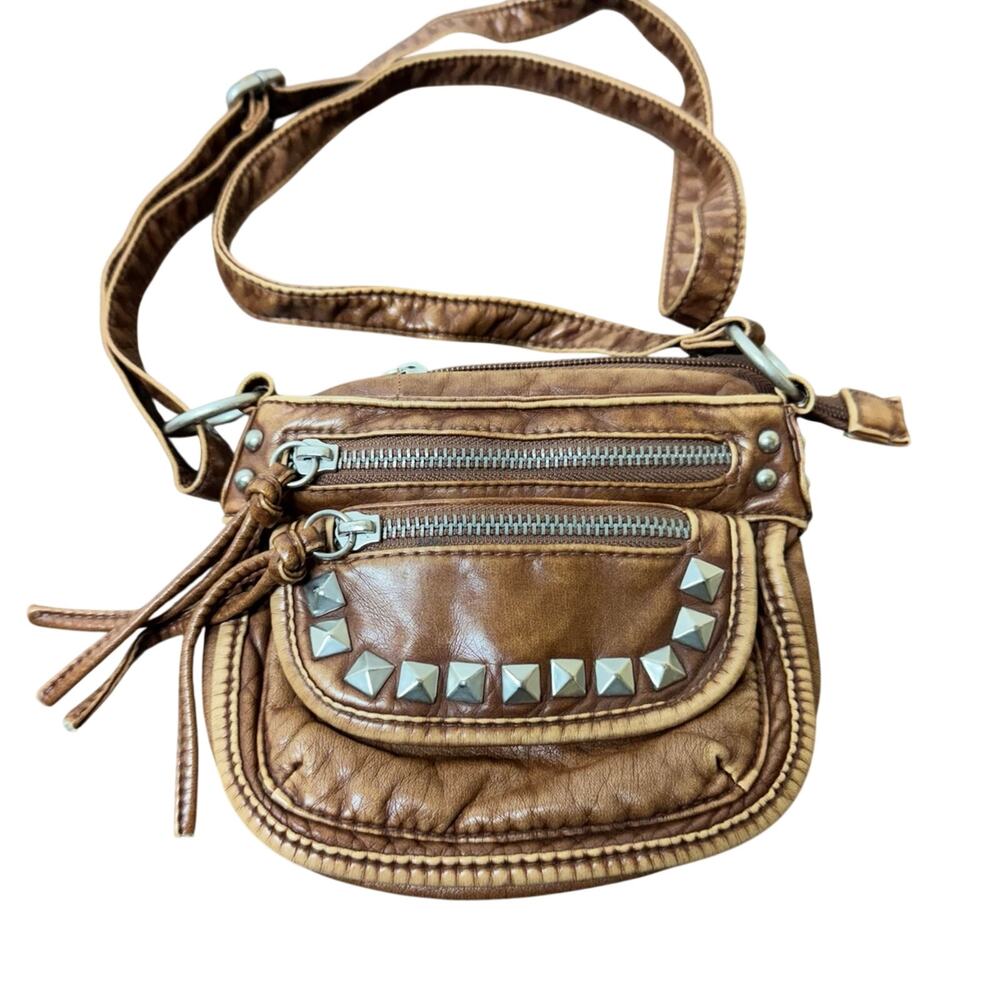 Vintage Mudd Distressed Brown Square Studded Crossbody Bag